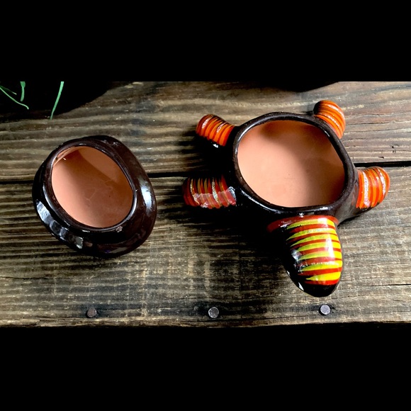 Tonala Mexican Folk Art Red Clay Pottery Hand Painted Turtle Trinket Box - Picture 13 of 14